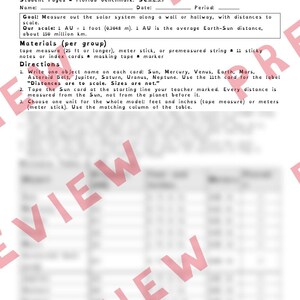 May include: A white educational worksheet titled Florida Science Standards Practice Version B: Hallway Model Page 1. It includes instructions for creating a solar system model, listing materials, goals, and a data table for student use.