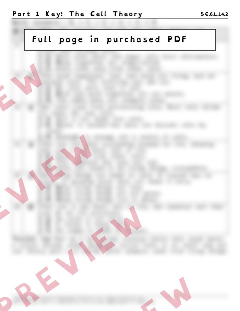 Cell Theory and Cell Homeostasis Worksheets, Florida 8th Grade Science Test Review, SC.6.L.14.2 SC.6.L.14.3, Printable Middle School Science image 4
