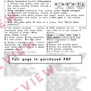 Plate Tectonics and Earth's Layers Worksheets, Florida 8th Grade Science Test Review, SC.7.E.6.5 SC.7.E.6.1, Printable Middle School Science image 2