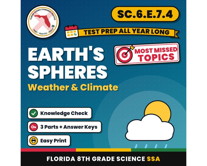 Earth's Spheres Weather and Climate Worksheets, Florida 8th Grade Science Test Review, SC.6.E.7.4 SC.6.E.7.2 image 1