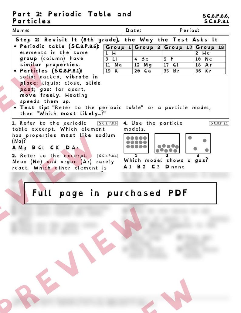 Atoms and Elements Compounds and Mixtures Worksheets, Florida 8th Grade Science Test Review, SC.8.P.8.5 SC.8.P.8.1 image 3