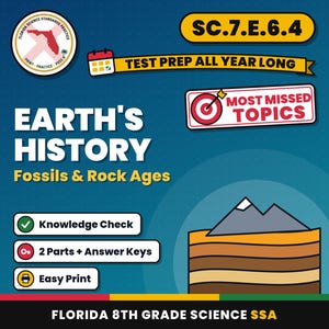 Jordens historia Fossiler och bergåldrar Arbetsblad, Florida 8:e årskurs NO Provgenomgång, SC.7.E.6.4 SC.7.E.6.3 bild 1