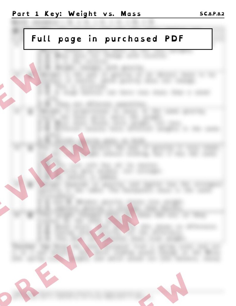 Gravity and Forces Weight vs. Mass Worksheets, Florida 8th Grade Science Test Review, SC.6.P.13.1 SC.6.P.13.2 image 4
