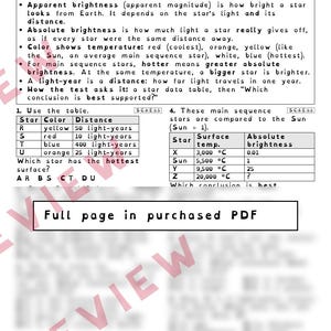 Sun Models Sunspots and Star Properties Worksheets, Florida 8th Grade Science Test Review, SC.8.E.5.6 SC.8.E.5.5 image 3