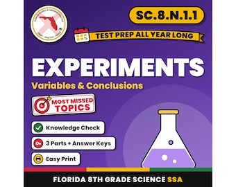 Experiments Variables and Conclusions Worksheets, Florida 8th Grade Science Test Review, SC.8.N.1.1 SC.6.N.1.1