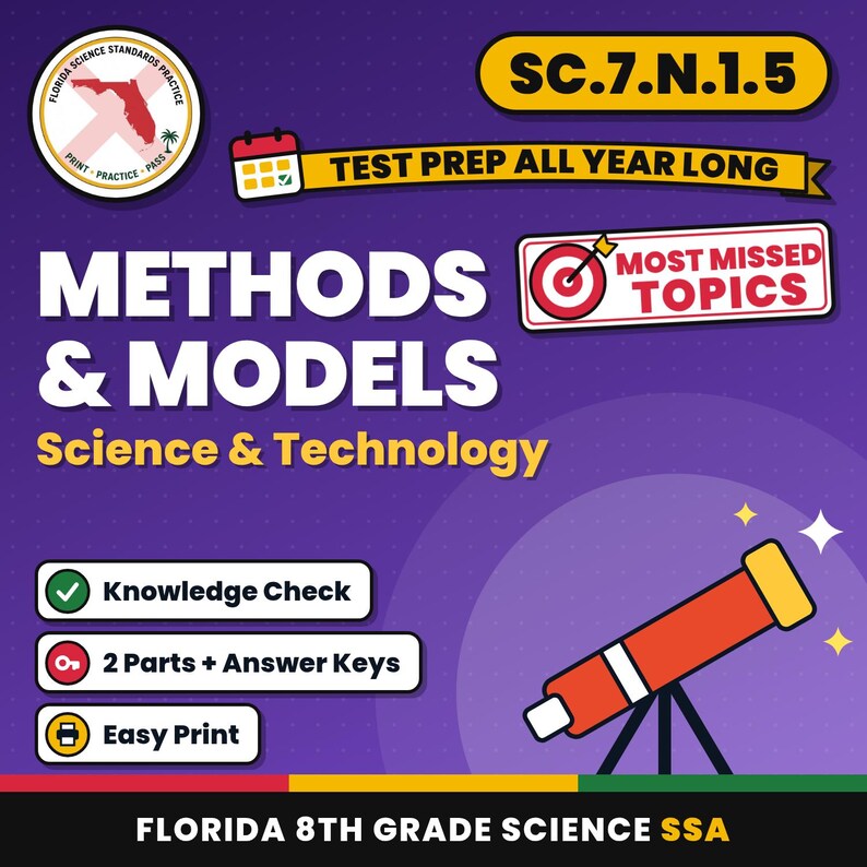 Nature of Science Bundle, Florida 8th Grade Science Test Review Worksheets, Grades 6-8, Printable Middle School Science, 5 Knowledge Checks image 5