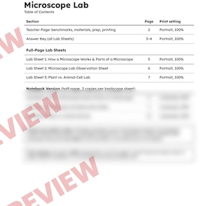 Microscope Lab Worksheets, Parts of a Microscope, Plant and Animal Cells, Low Prep STEM Lab, Middle School Life Science image 2