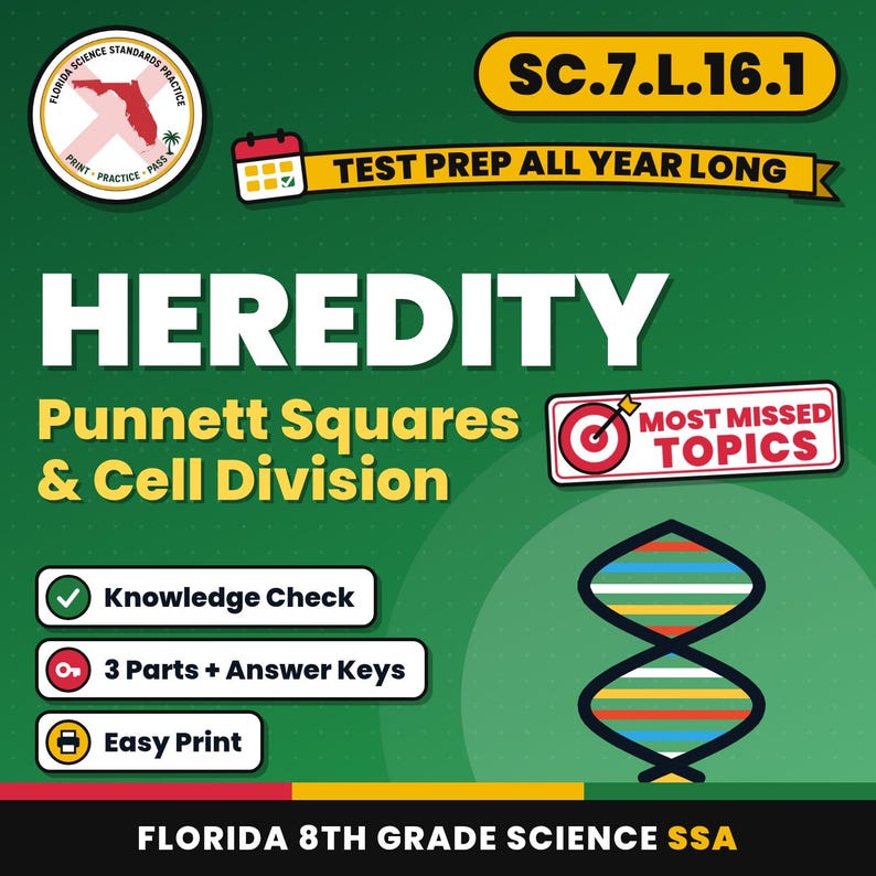 Life Science Bundle, Florida 8th Grade Science Test Review Worksheets, Grades 6-8, Printable Middle School Science, 9 Knowledge Checks image 5