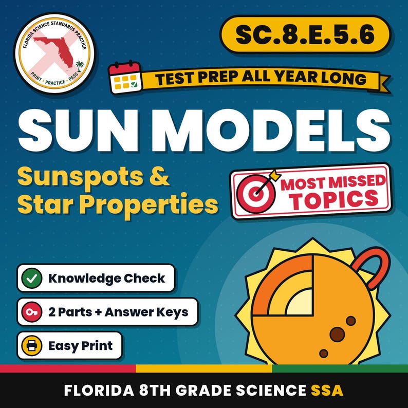 Earth and Space Science Bundle, Florida 8th Grade Science Test Review Worksheets, Grades 6-8, Printable Middle School Science image 2