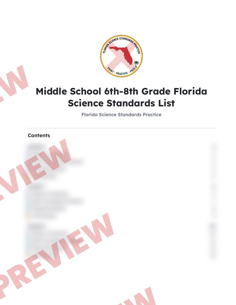 Florida Science Standards List Grades 6, 7 and 8, Middle School NGSSS Benchmarks Printable, Lesson Planning, Teacher Binder image 2