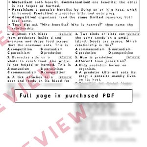 Food Webs Relationships and Limiting Factors Worksheets, Florida 8th Grade Science Test Review, SC.7.L.17.2 SC.7.L.17.1 image 2