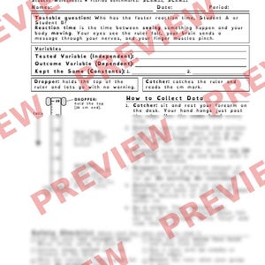Ruler Drop Reaction Time Lab, Bar Graph, Variables, Low Prep STEM Lab Worksheets, Florida 8th Grade Science, Middle School Printable image 3