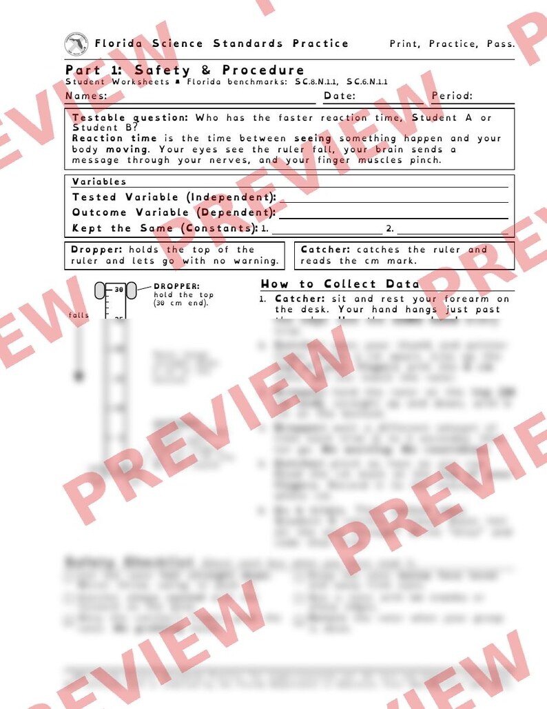 Ruler Drop Reaction Time Lab, Bar Graph, Variables, Low Prep STEM Lab Worksheets, Florida 8th Grade Science, Middle School Printable image 3