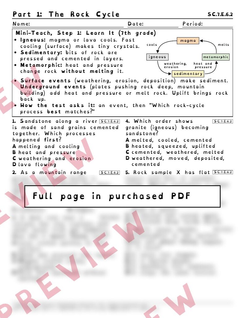 Arbetsblad om bergcykellandformer och mänsklig påverkan, Floridas repetitionsprov i naturvetenskap för årskurs 8, SC.7.E.6.2 SC.6.E.6.1 bild 2