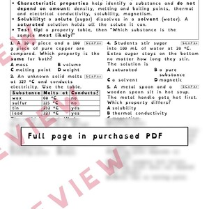 Density and Physical Properties Worksheets, Florida 8th Grade Science Test Review, SC.8.P.8.4 SC.8.P.8.3, Printable Middle School Science image 2