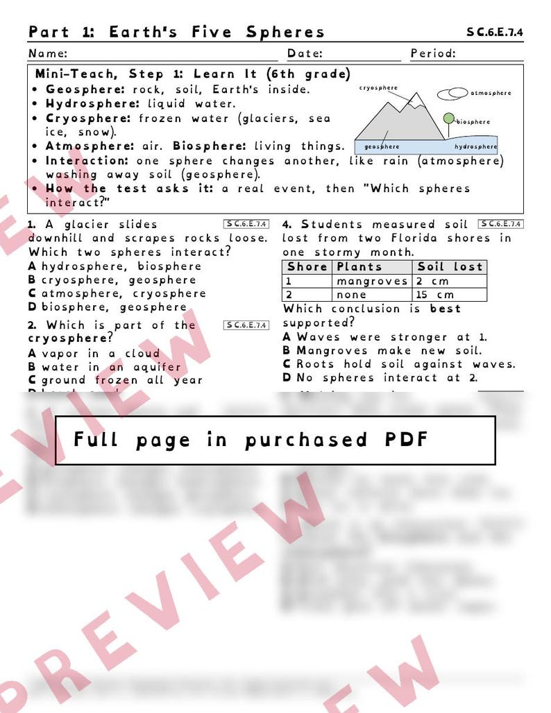 Earth's Spheres Weather and Climate Worksheets, Florida 8th Grade Science Test Review, SC.6.E.7.4 SC.6.E.7.2 image 2