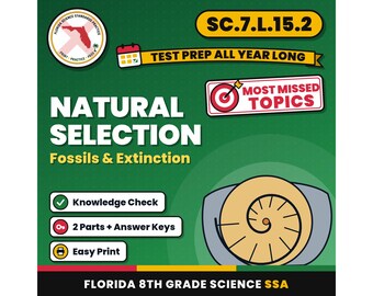 Natural Selection Fossils and Extinction Worksheets, Florida 8th Grade Science Test Review, SC.7.L.15.2 SC.7.L.15.1