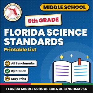 6th Grade Florida Science Standards List, Middle School NGSSS Benchmarks Printable, Lesson Planning, Teacher Binder, 6th Grade Science image 1