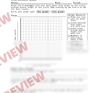 Ping Pong Drop Lab, Energy, Averages and Graphing, Low Prep STEM Lab Worksheets, Florida 8th Grade Science, Middle School Printable image 3
