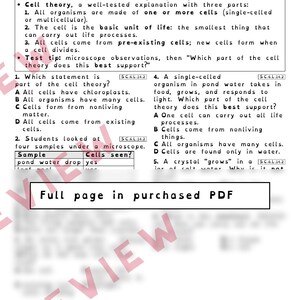 Cell Theory and Cell Homeostasis Worksheets, Florida 8th Grade Science Test Review, SC.6.L.14.2 SC.6.L.14.3, Printable Middle School Science image 2