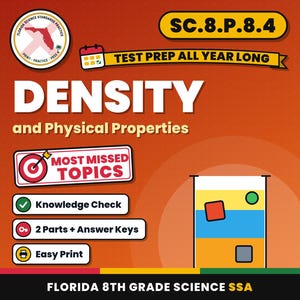 Density and Physical Properties Worksheets, Florida 8th Grade Science Test Review, SC.8.P.8.4 SC.8.P.8.3, Printable Middle School Science image 1