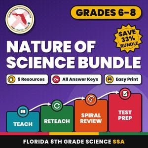 Naturvetenskapens paket, Floridas repetitionsblad för naturvetenskapsprov för årskurs 8, årskurs 6-8, utskrivbara naturvetenskapliga prov för mellanstadiet, 5 kunskapskontroller