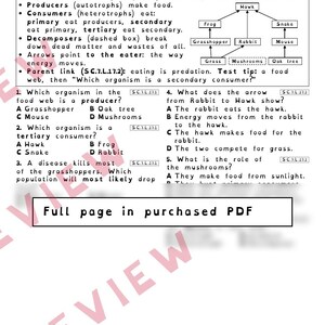 Food Webs Relationships and Limiting Factors Worksheets, Florida 8th Grade Science Test Review, SC.7.L.17.2 SC.7.L.17.1 image 3