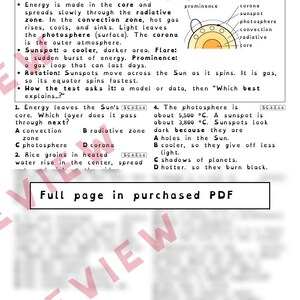 Sun Models Sunspots and Star Properties Worksheets, Florida 8th Grade Science Test Review, SC.8.E.5.6 SC.8.E.5.5 image 2