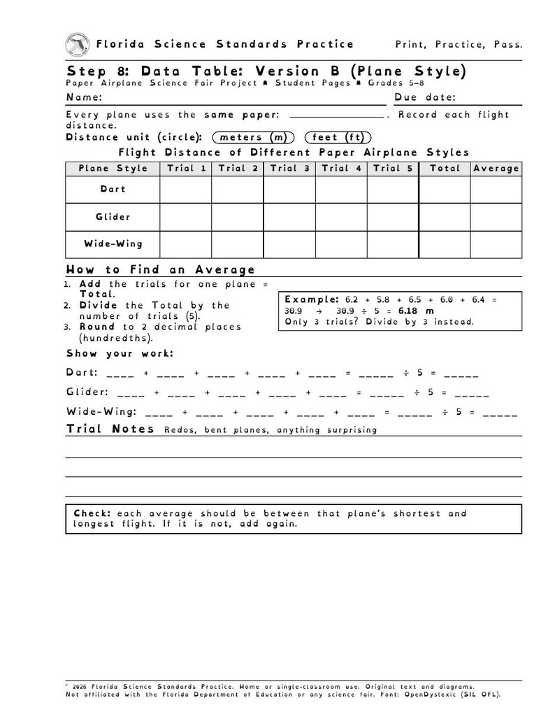 Paper Plane Science Fair Project Guide | Step by Step Student Packet | Grades 5-8 | Fair Test, Data Table, Bar Graph, Display Board image 5