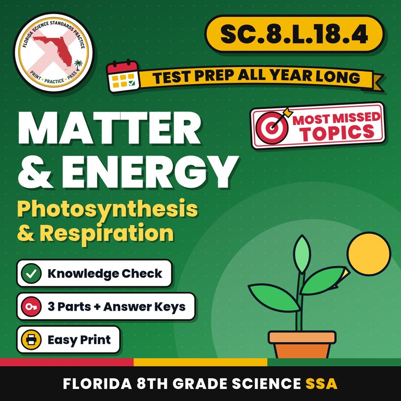 Life Science Bundle, Florida 8th Grade Science Test Review Worksheets, Grades 6-8, Printable Middle School Science, 9 Knowledge Checks image 3