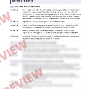 Florida Science Standards List Grades 6, 7 and 8, Middle School NGSSS Benchmarks Printable, Lesson Planning, Teacher Binder image 3