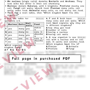 Classification Domains and Kingdoms Worksheets, Florida 8th Grade Science Test Review, SC.6.L.15.1, Printable Middle School Science image 3