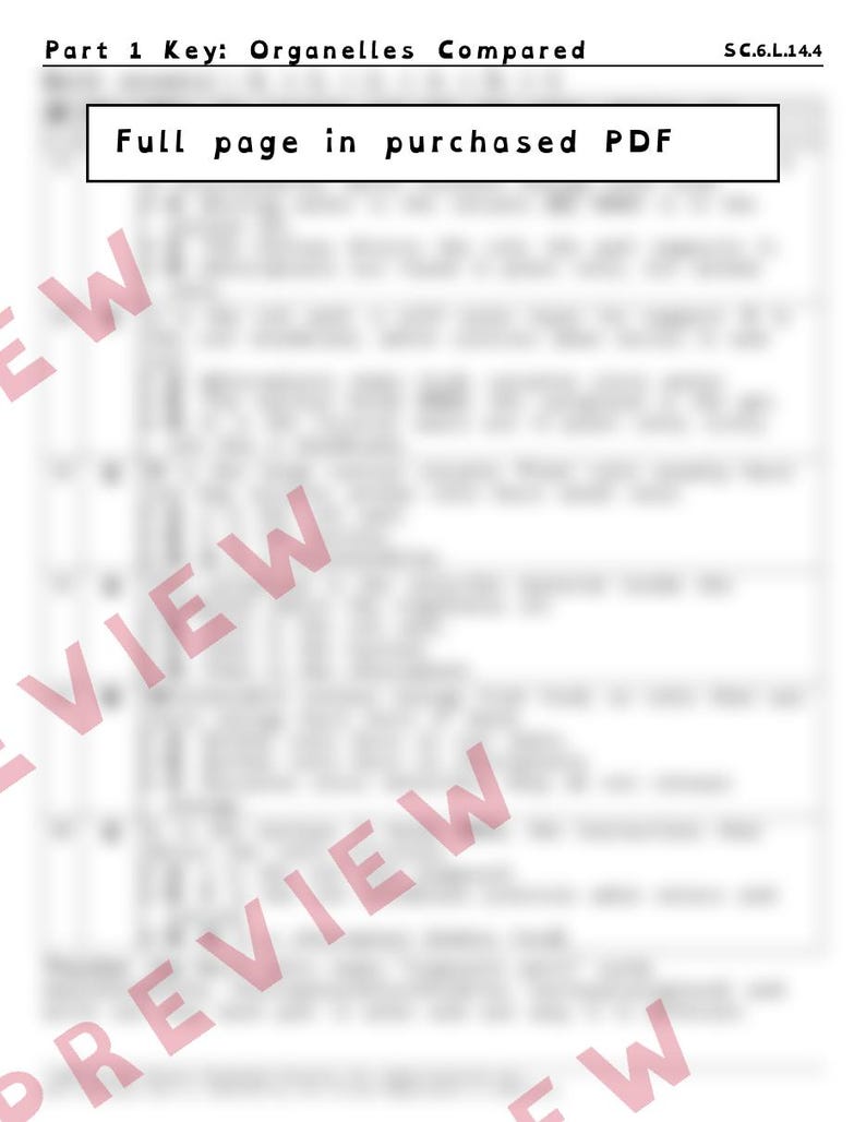 Växt- och djurcellers organeller och deras funktioner Arbetsblad, Floridas repetitionsprov i naturvetenskap för årskurs 8, SC.6.L.14.4 bild 4