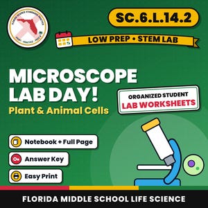Microscope Lab Worksheets, Parts of a Microscope, Plant and Animal Cells, Low Prep STEM Lab, Middle School Life Science image 1