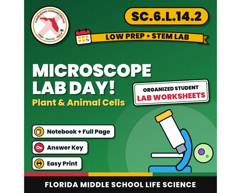 Microscope Lab Worksheets, Parts of a Microscope, Plant and Animal Cells, Low Prep STEM Lab, Middle School Life Science image 1