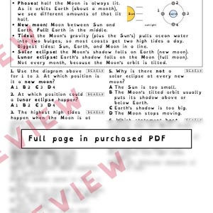 Sun, Earth and Moon Seasons, Tides and Eclipses Worksheets, Florida 8th Grade Science Test Review, SC.8.E.5.9 image 3