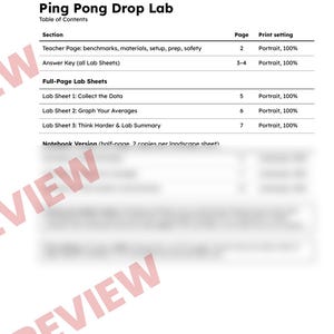 Ping Pong Drop Lab, Energy, Averages and Graphing, Low Prep STEM Lab Worksheets, Florida 8th Grade Science, Middle School Printable image 2