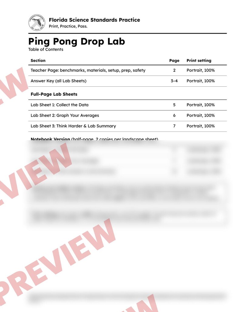 Ping Pong Drop Lab, Energy, Averages and Graphing, Low Prep STEM Lab Worksheets, Florida 8th Grade Science, Middle School Printable image 2