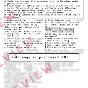 Natural Selection Fossils and Extinction Worksheets, Florida 8th Grade Science Test Review, SC.7.L.15.2 SC.7.L.15.1 image 2
