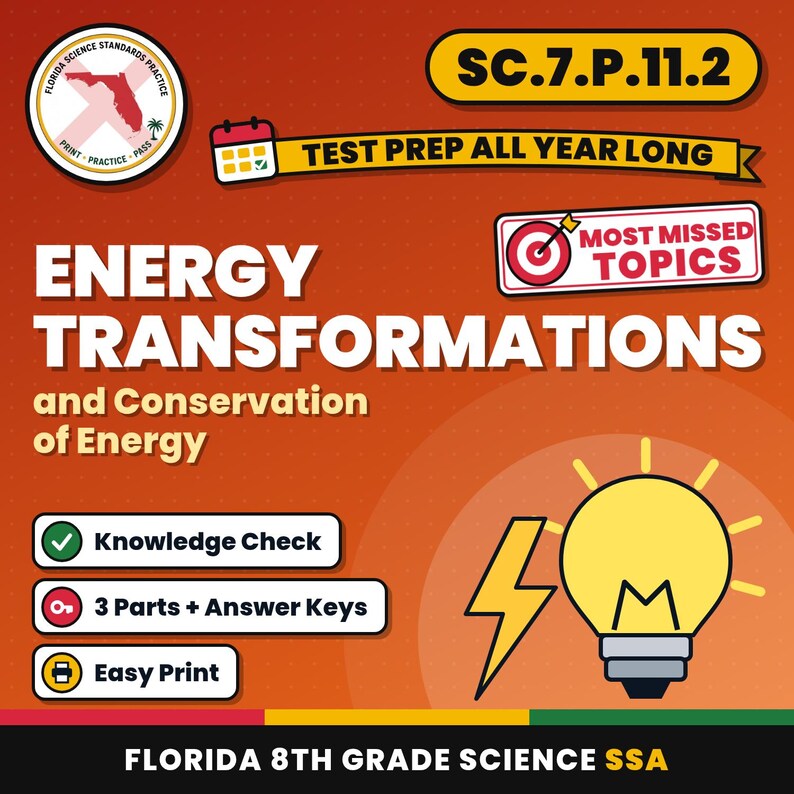 Physical Science Bundle, Florida 8th Grade Science Test Review Worksheets, Grades 6-8, Printable Middle School Science, 9 Knowledge Checks image 5