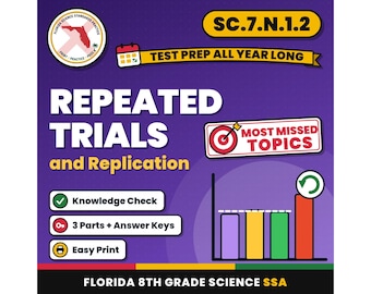 Repeated Trials and Replication Worksheets, Florida 8th Grade Science Test Review, SC.7.N.1.2 SC.6.N.1.2, Printable Middle School Science