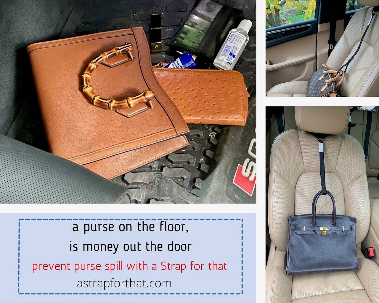 The Purse Net Car Net Pocket Handbag Holder Between Seats w/4 Grocery Bag  Headrest Hooks | Purse Holder for Car | Net Car Handbag Holder w/2 Cargo