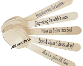 Quantity 18 Wizard of OZ , Hand Stamped Wood Spoons ,Wooden utensils, Disposable , Party, Ice Cream Spoons, Eco Friendly, Rainbow, oz