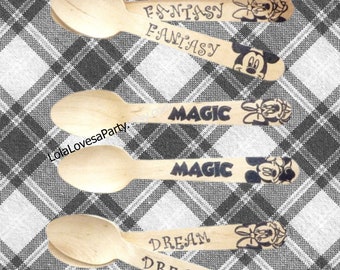 DISNEY CRUISE Wooden Eco Friendly, Ice Cream Spoons 18 disney Inspired Hand Stamped Cruise, Fish Extender, Minnie, Dream, Magic