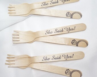 She Said YES 30 of THE Cake Fork Wood Utensil  Little Cake Testing Perfect Mini Fancy Social Sized Bridal Shower