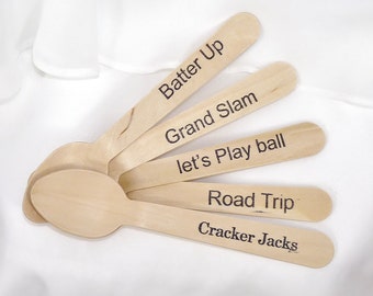 Baseball, Softball Gameday WOOD Utensils 20 Team Party, Tailgating, Backyard Cookouts Custom Favors , Ice Cream Spoons, Eco Friendly