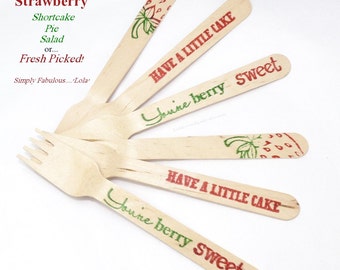 18 Berry Wooden Cutlery Forks, Garden Strawberry Shortcake, Pie, Road Trip, Picnic, Market , Homegrown, Ice Cream, Party, Family, Birthday
