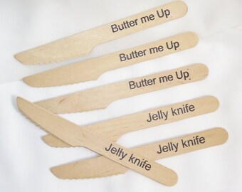 BUTTER Me UP & JELLY Knife  Wood Butter Knives 20 Hand Stamped Words Custom Favors , Ice Cream Spoons, Eco Friendly