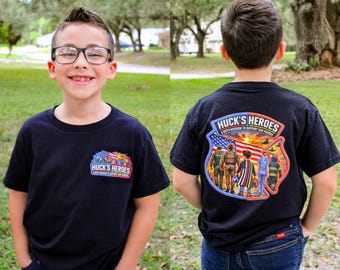 Huck's Heroes Support T-Shirt, Youth/Adult Sizes, Graphic Tee (Black)