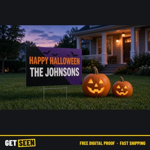 Personalized Halloween Yard Sign with Stake, Family Name Halloween Lawn Sign, 18x24 Outdoor Decor